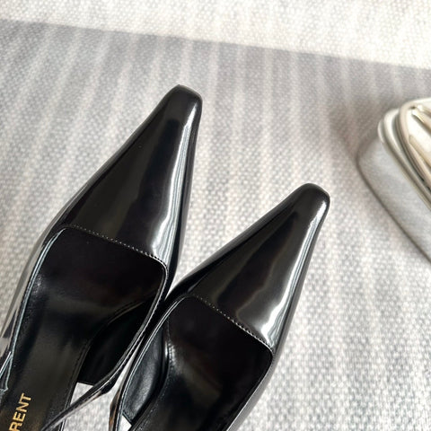 LEE SLINGBACK PUMPS 105 IN BLACK PATENT LEATHER GOLD HEEL