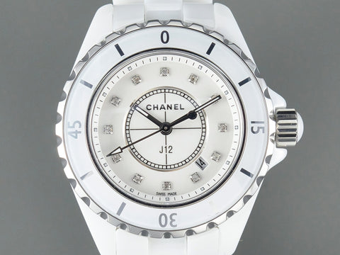J12 Date Quartz White Ceramic Diamond Numerals White Dial