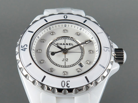J12 Date Quartz White Ceramic Diamond Numerals White Dial