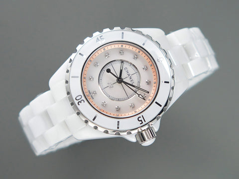 J12 33mm Quartz White Ceramic Diamond Numerals Pink Mop Dial
