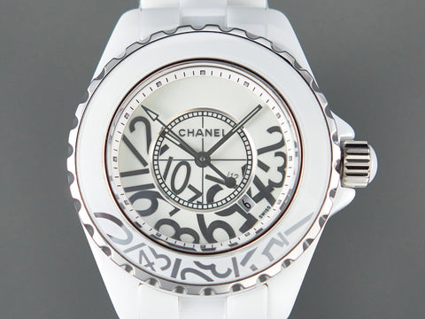 J12 Date Quartz White Ceramic Stainless Graffiti Limited