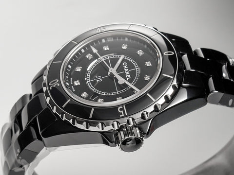 J12 Date Quartz Black Ceramic Diamond Numerals Black Dial