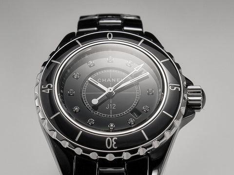 J12 Date Quartz Black Ceramic Diamond Numerals Black Dial