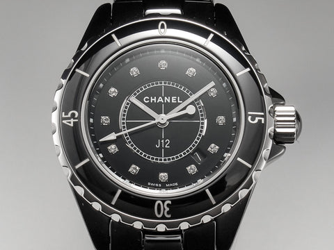 J12 Date Quartz Black Ceramic Diamond Numerals Black Dial