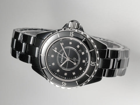 J12 Date Quartz Black Ceramic Diamond Numerals Black Dial