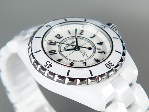 J12 Date Quartz White Ceramic Black Numerals White Dial