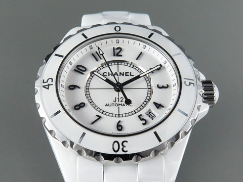 J12 Date Automatic White Ceramic Black Numerals White Dial