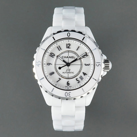 J12 Date Automatic White Ceramic Black Numerals White Dial