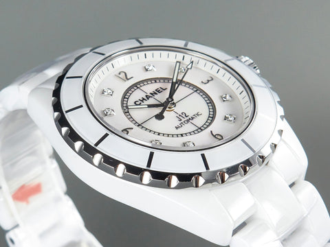 J12 Automatic White Ceramic Black Diamond Numerals Mop Dial