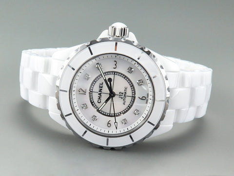 J12 Automatic White Ceramic Black Diamond Numerals Mop Dial