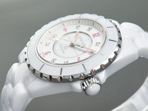 J12 Automatic White Ceramic Pink Diamond Numerals White Dial