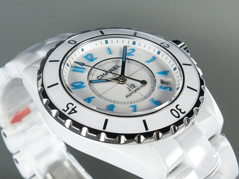J12 Date Automatic White Ceramic Blue Numerals White Dial
