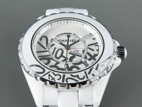 J12 Date 38mm Automatic White Ceramic Stainless Graffiti Limited