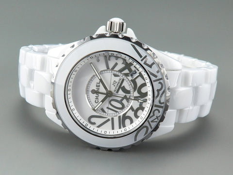 J12 Date 38mm Automatic White Ceramic Stainless Graffiti Limited