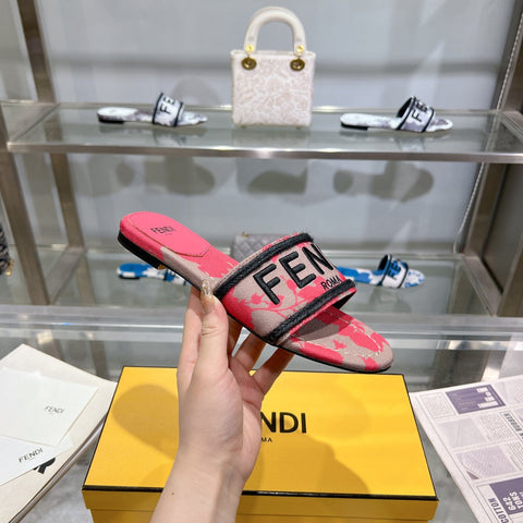 FF Women Signature Slides Dark Pink Gray Canvas Slide