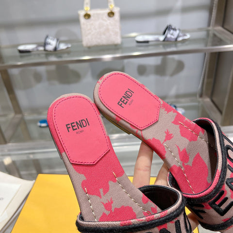 FF Women Signature Slides Dark Pink Gray Canvas Slide