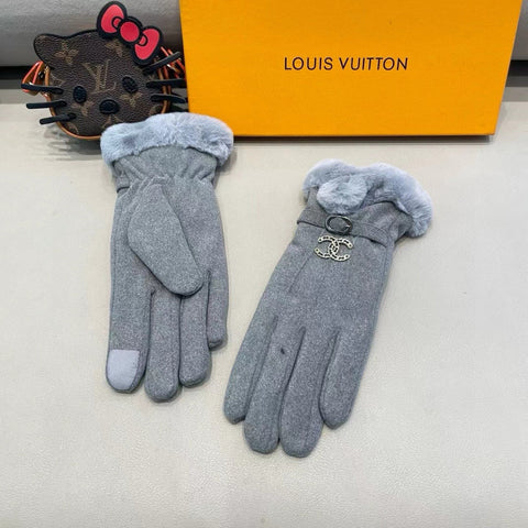 GLOVES IN SHARK GRAY WOOL WITH RABBIT FUR 458522