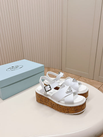 PRA WEDGE PLATFORM SANDALS WHITE CALFSKIN