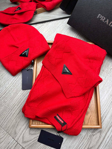 SET SCARF AND HAT IN CHERRY RED WOOL AND RABBIT FUR 397409