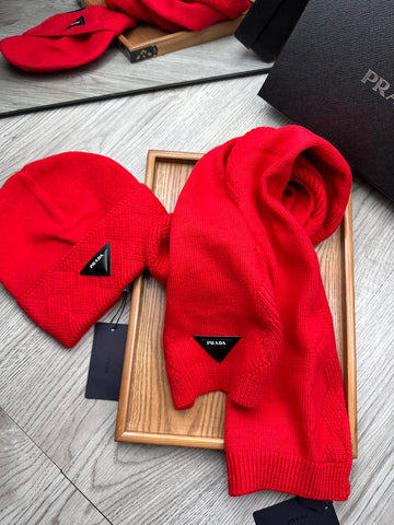 SET SCARF AND HAT IN CHERRY RED WOOL AND RABBIT FUR 397409