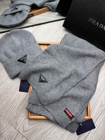 SET SCARF AND HAT IN RHINO GRAY WOOL AND RABBIT FUR 397407