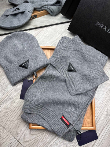 SET SCARF AND HAT IN RHINO GRAY WOOL AND RABBIT FUR 397407