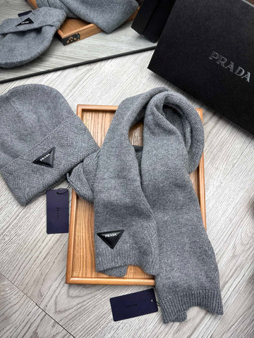 SET SCARF AND HAT IN RHINO GRAY WOOL AND RABBIT FUR 397407