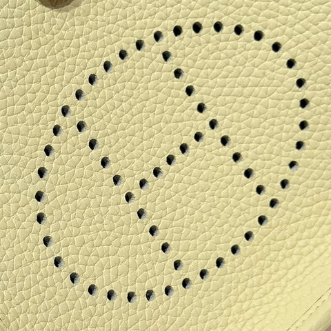 HERMES 25S MINI EVELYNE 18 IN MILTON YELLOW PATTERNED STRAP CALFSKIN SILVER HARDWARE