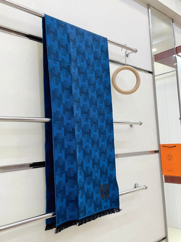 SCARF 200 CM IN COBALT BLUE MONOGRAM CASHMERE