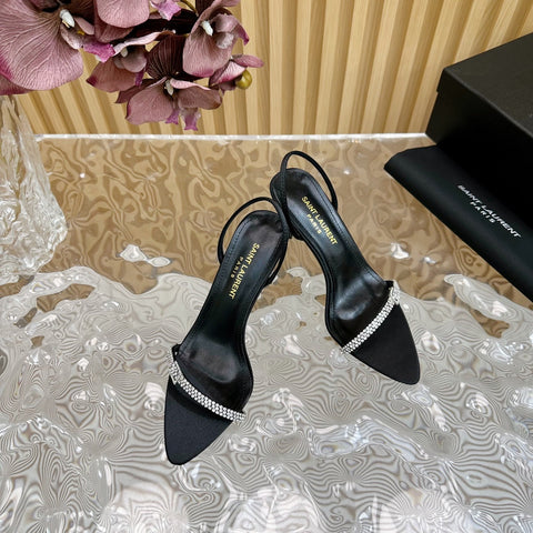 RENDEZ-VOUS SANDALS 70 IN SATIN CREPE BLACK LEATHER