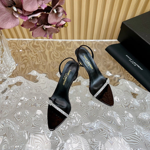 RENDEZ-VOUS SANDALS 70 IN SATIN CREPE BLACK MAROON LEATHER