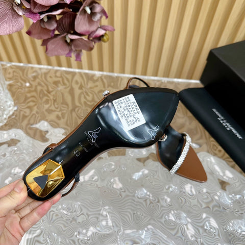 RENDEZ-VOUS SANDALS 70 IN SATIN CREPE BROWN LEATHER