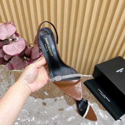 RENDEZ-VOUS SANDALS 70 IN SATIN CREPE BROWN LEATHER