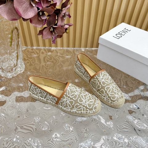 LW WHITE ANAGRAM ESPADRILLE LOAFER KHAKI LINEN