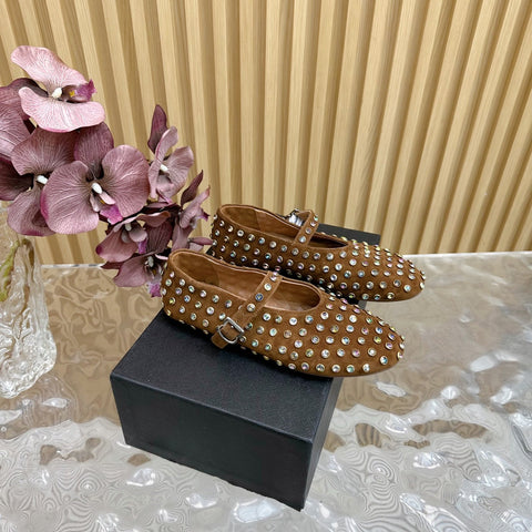 STRASS SUEDE BALLET FLATS CIDER BROWN