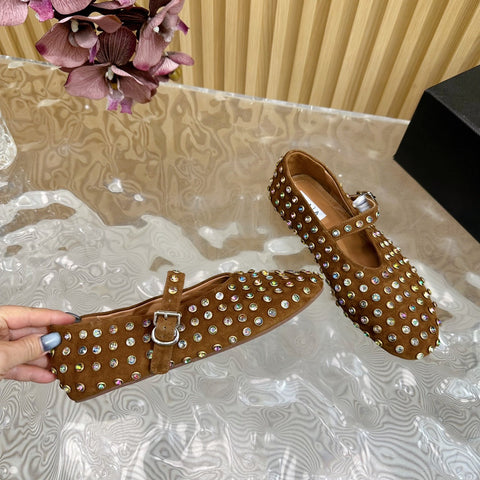 STRASS SUEDE BALLET FLATS CIDER BROWN