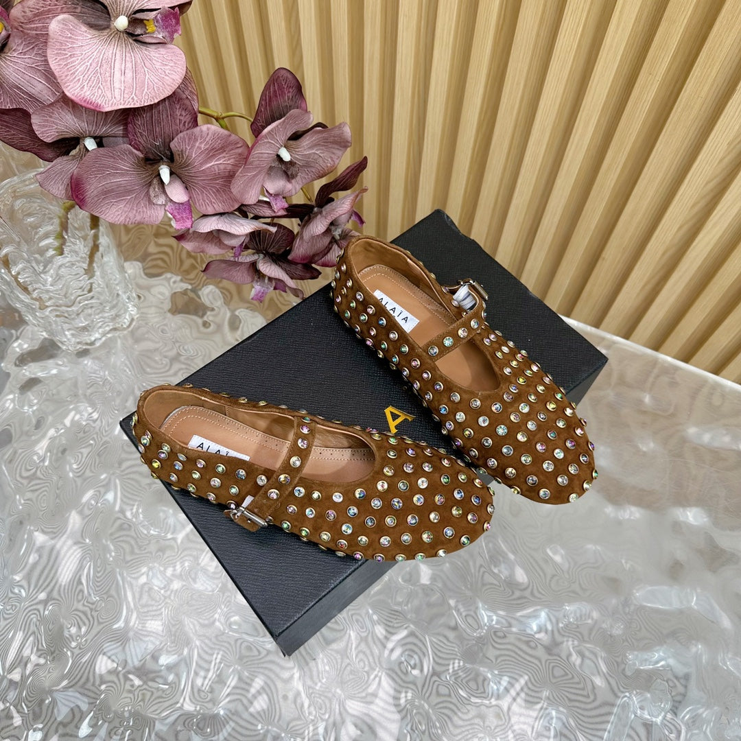 STRASS SUEDE BALLET FLATS CIDER BROWN