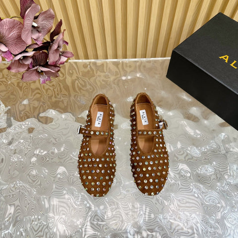 STRASS SUEDE BALLET FLATS CIDER BROWN