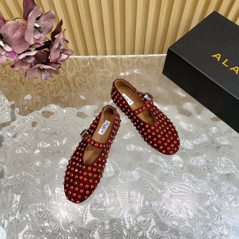 STRASS SUEDE BALLET FLATS APPLE RED