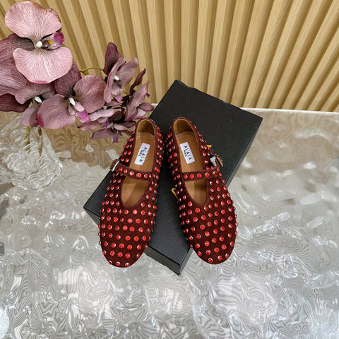 STRASS SUEDE BALLET FLATS APPLE RED