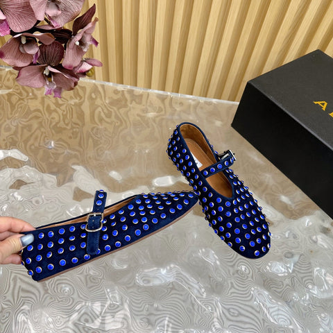 STRASS SUEDE BALLET FLATS NAVY BLUE