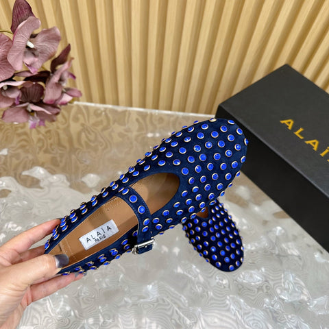 STRASS SUEDE BALLET FLATS NAVY BLUE
