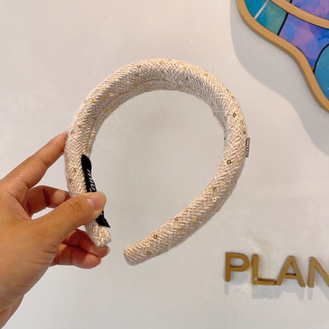 THICK HEADBAND IN WHITE TWEED EMBELLISHED SEQUINS 406046