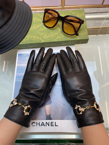 HORSEBIT GLOVES IN BLACK LAMBSKIN WITH CASHMERE LINING 454592