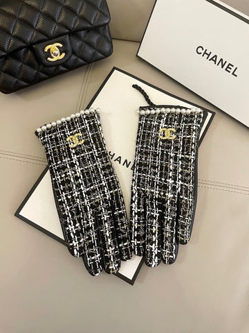 GLOVES IN BLACK MIX WHITE WOOL TWEED AND SHEEPSKIN 463846