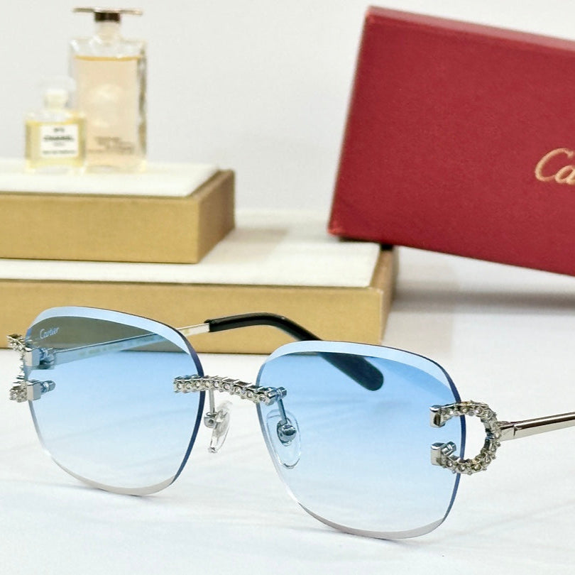 CRYSTAL STUDDED RIMLESS SQUARE FRAME SUNGLASSES CT0604S IN METAL