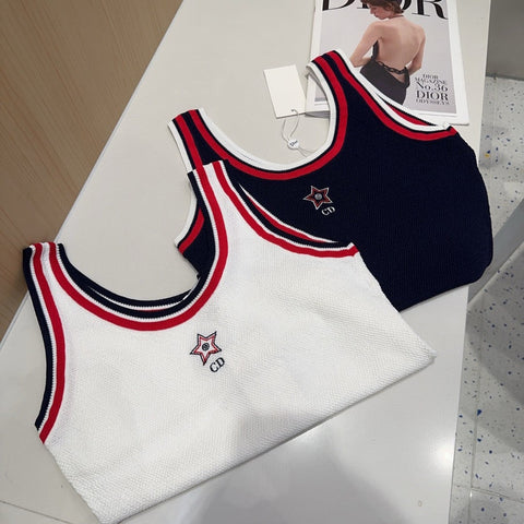 TANK TOP 610346 IN WHITE COTTON RIBBED RED TRIM