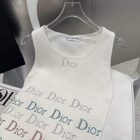 TANK TOP 624519 IN WHITE COTTON RIBBED CRYSTAL LOGO