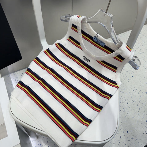 STRIPED TANK TOP 627700 IN WHITE MIX MULTICOLR COTTON RIBBED