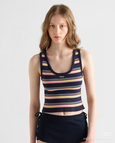 STRIPED TANK TOP 627701 IN BLACK MIX MULTICOLR COTTON RIBBED